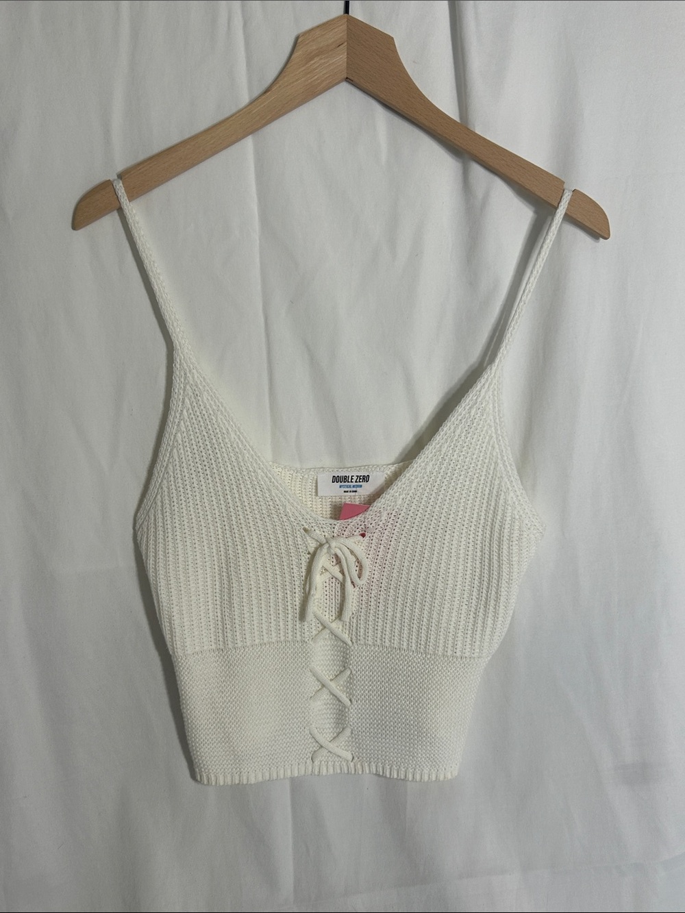 Double Zero Ivory Lace-Up Knit Crop Top